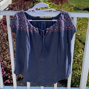 LOFT Embroidered Blue Top